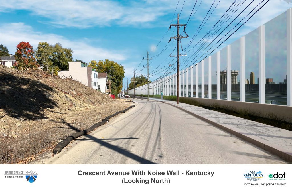 Crescent Avenue with Noise Wall, Transparent Option, Looking North