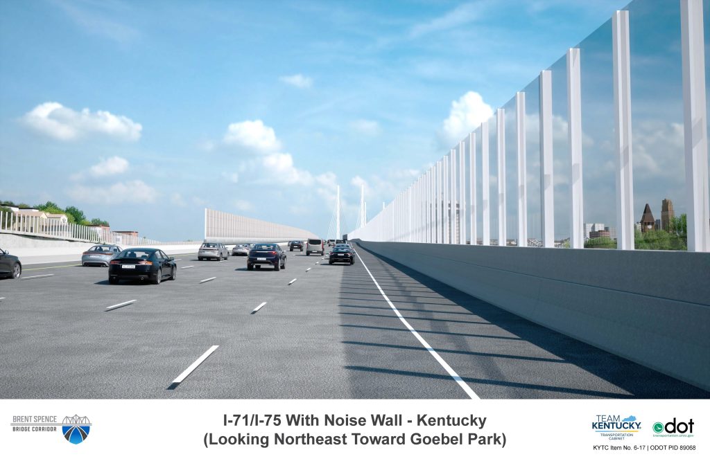 I-71/I-75 with Noise Wall, Transparent Option, Looking Northeast toward Goebel Park