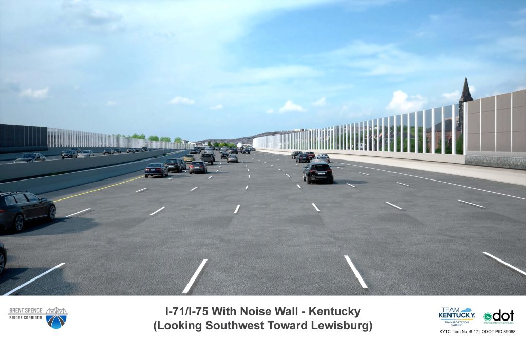I-71/I-75 with Noise Wall, Transparent Option, Looking Southwest toward Lewisburg