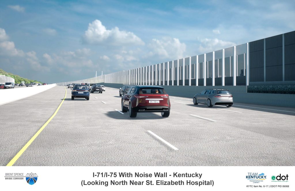 I-71/I-75 with Noise Wall, Transparent Option, Looking North near St. Elizabeth Hospital