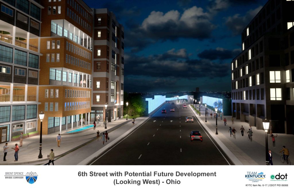 Sixth Street with Potential New Development, Looking West, Night View